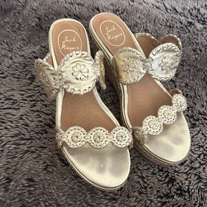Jack Rogers gold medallion platform wedge sandals